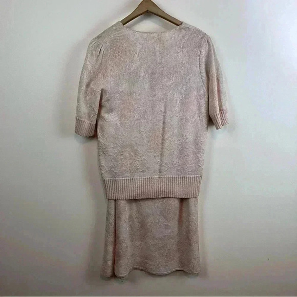 Vtg 80s Vivanti 12 Sweater Set Pink Knit Puff Sleeve Top Pencil Skirt USA Union - Picture 10 of 10